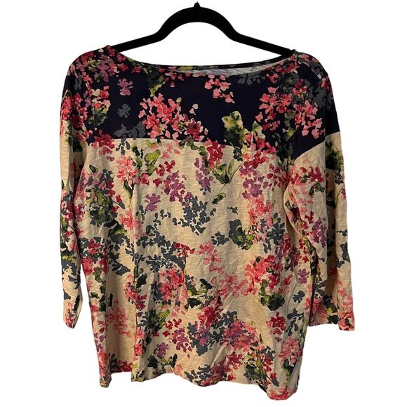 Land's End Floral Print Boatneck Slub-Knit Shirt Top Size Large - Picture 1 of 7
